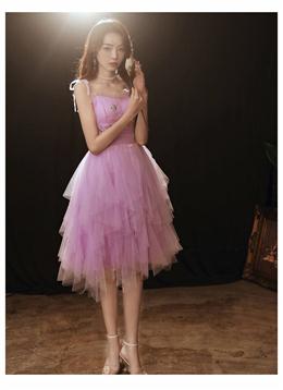 Picture of Lovely Light Purple Cute Tulle Straps Short Prom Dresses, Purple Homecoming Dresses